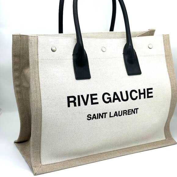 Saint Laurent YSL Rive Gauche Logo Signature Canvas Linen Tote Bag - Picture 10 of 16